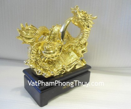 Rồng vàng đế gỗ vuông nhỏ - như ý hưng long A157